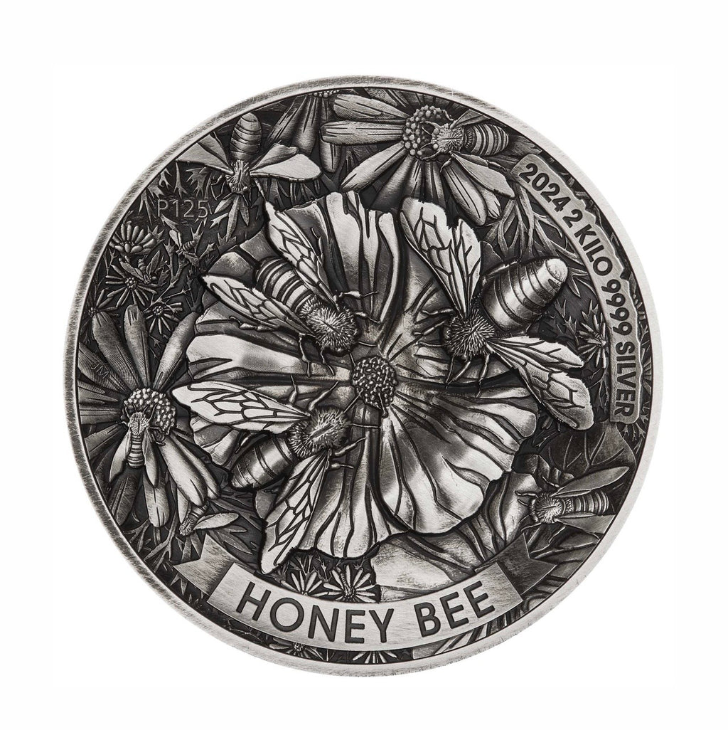 Honey Bee 2024 2 Kilo Silver Antiqued High Relief Coin