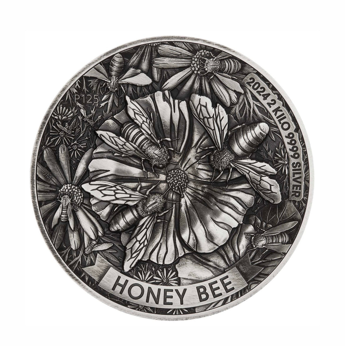 Honey Bee 2024 2 Kilo Silver Antiqued High Relief Coin