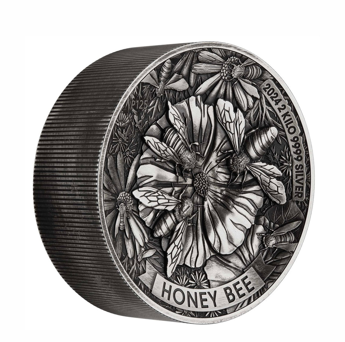 Honey Bee 2024 2 Kilo Silver Antiqued High Relief Coin