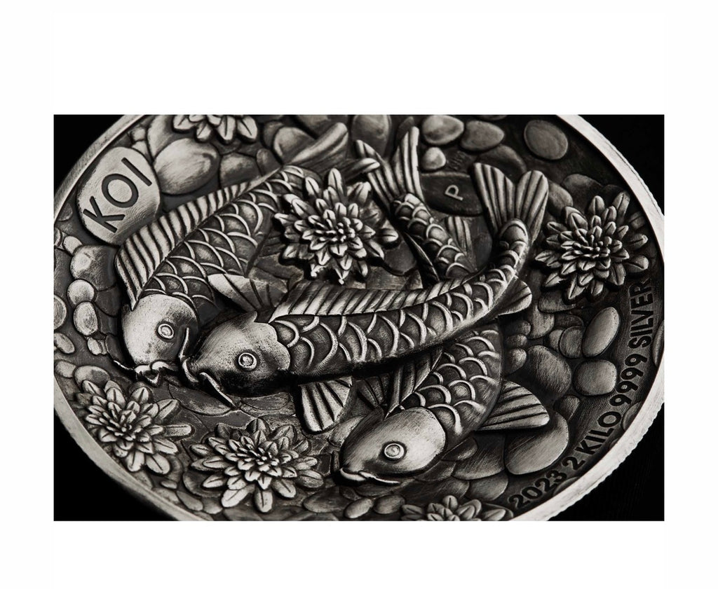 Koi Fish 2023 2 Kilo Silver Antiqued High Relief Coin