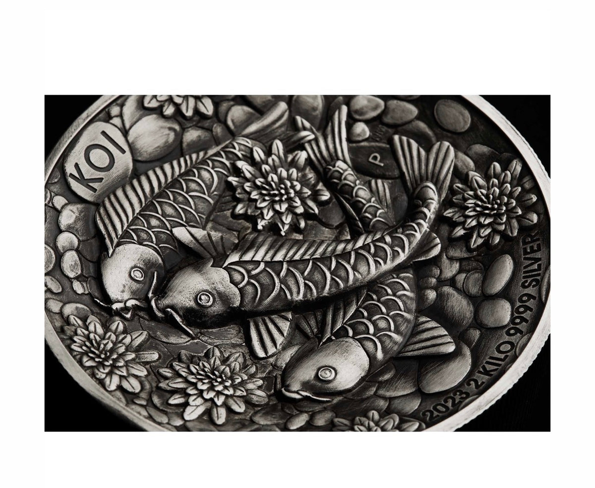 Koi Fish 2023 2 Kilo Silver Antiqued High Relief Coin