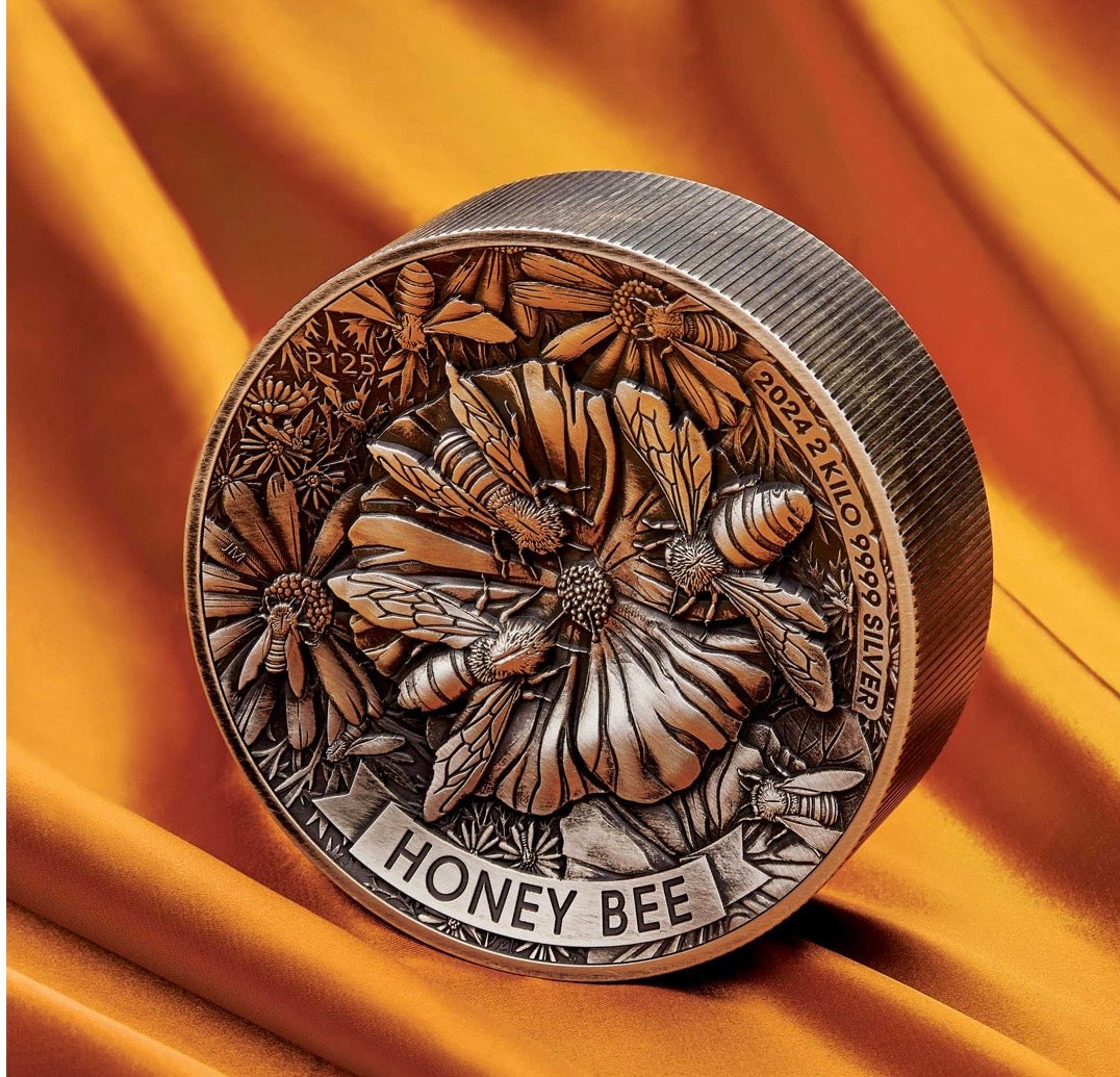 Honey Bee 2024 2 Kilo Silver Antiqued High Relief Coin