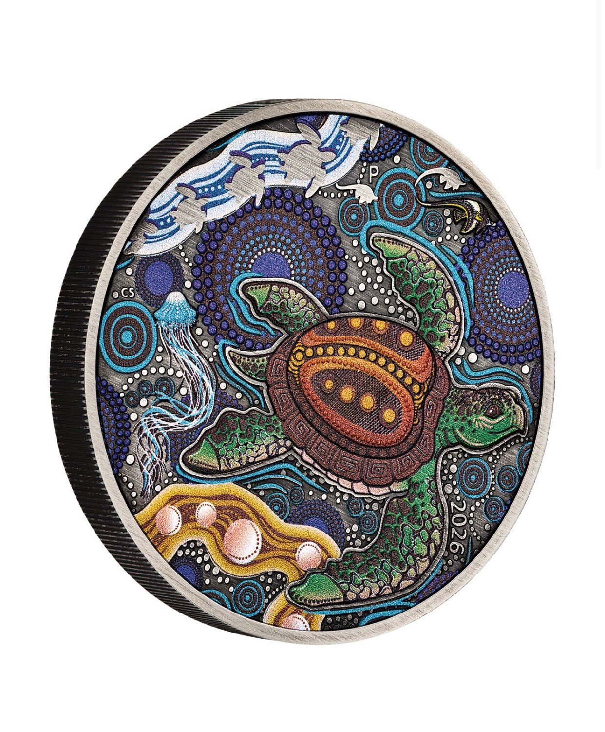 PERTH MINT TURTLE YAUNATI 2026 2OZ SILVER ANTIQUED COLOURED COIN