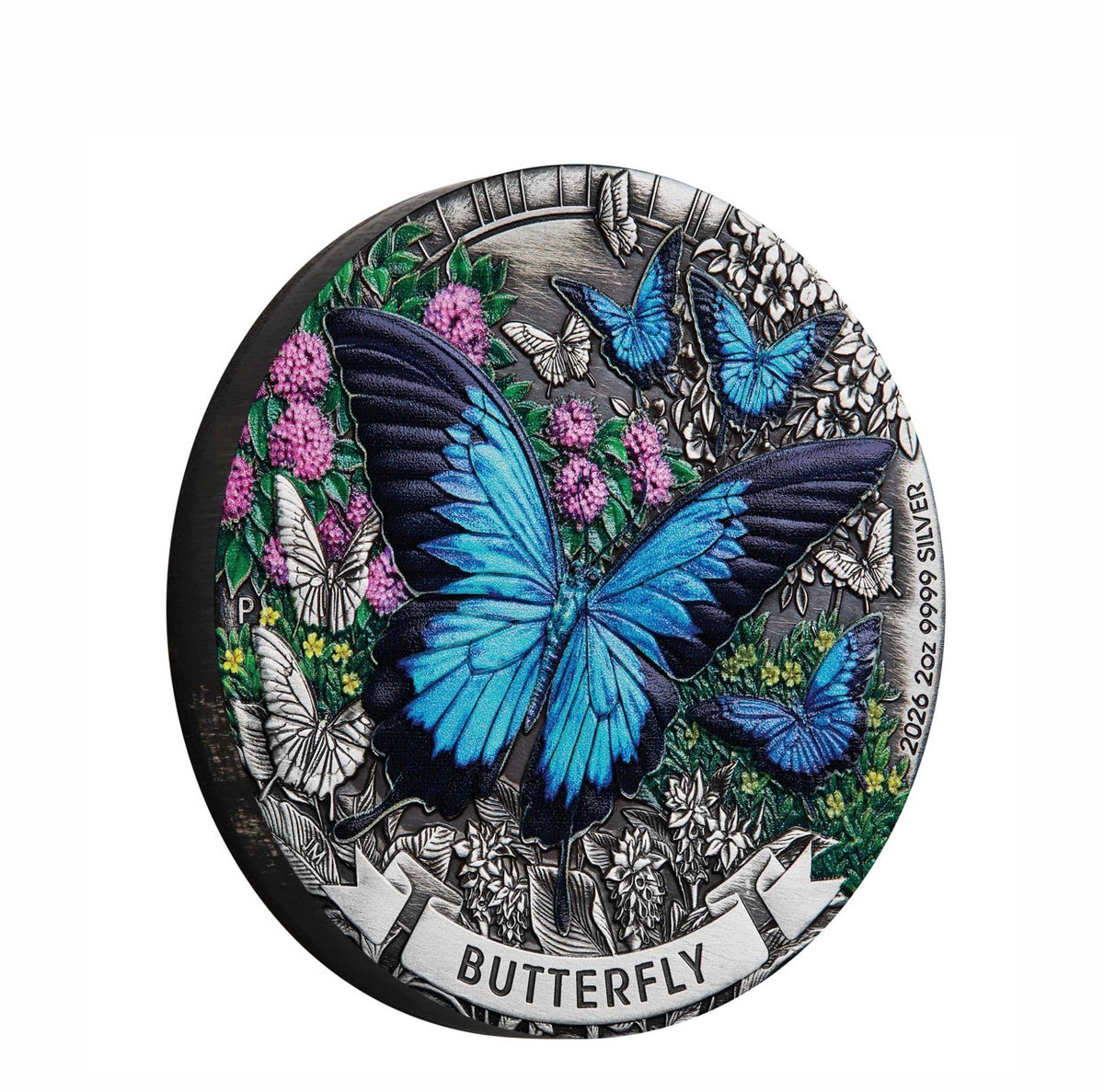 Perth Mint Butterfly 2026 2oz Silver Antiqued Coloured Coin