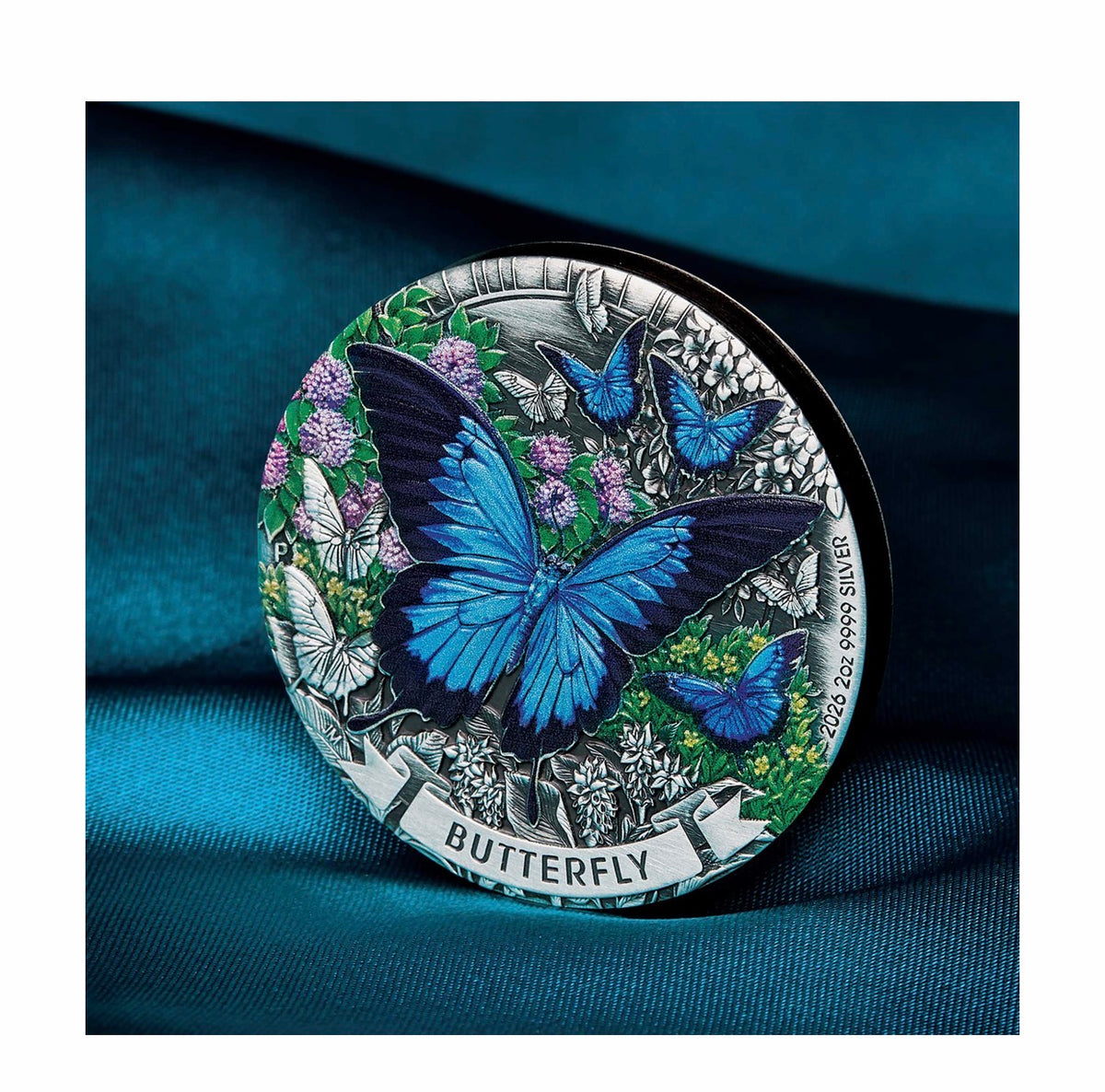 Perth Mint Butterfly 2026 2oz Silver Antiqued Coloured Coin
