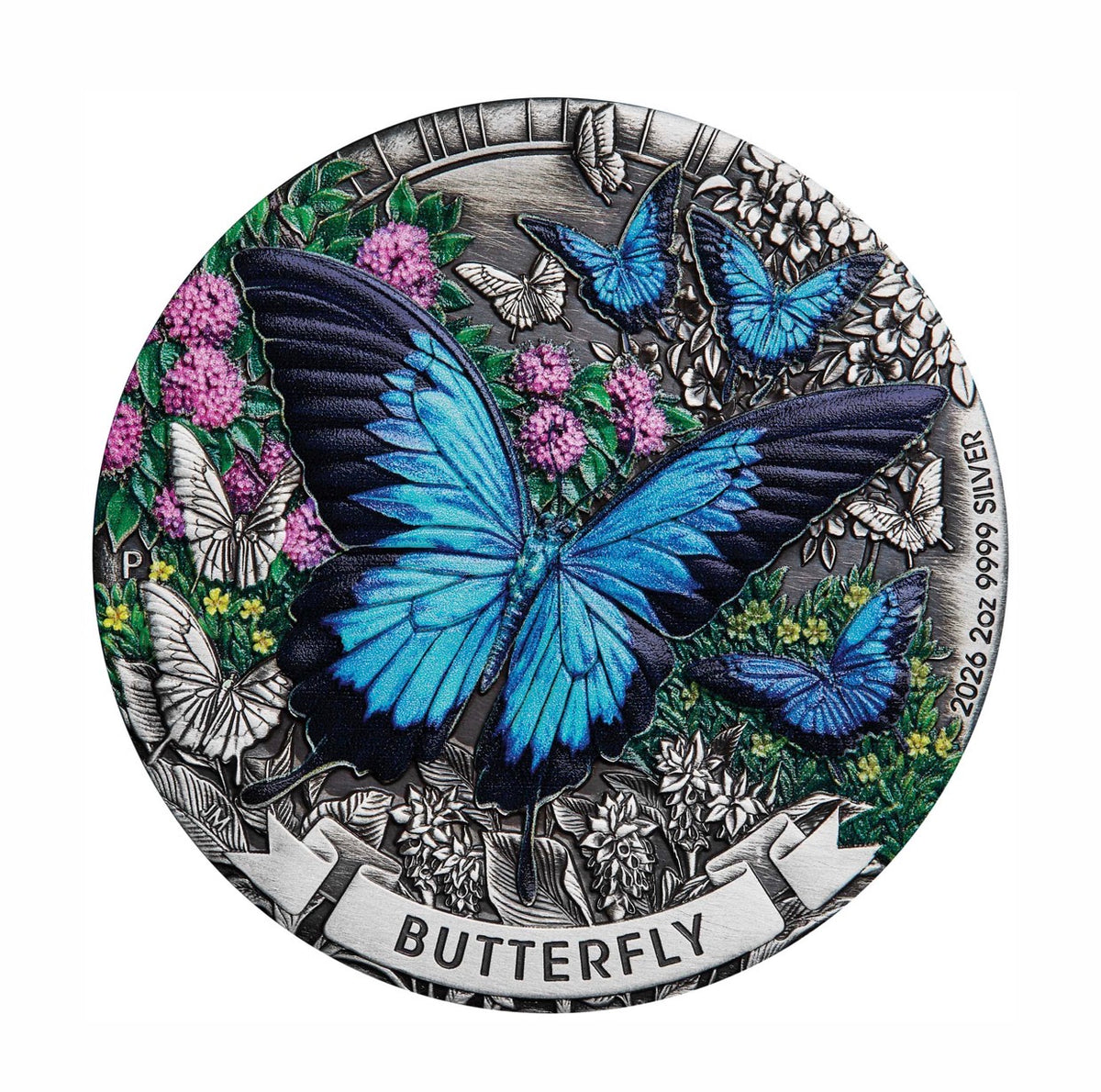 Perth Mint Butterfly 2026 2oz Silver Antiqued Coloured Coin