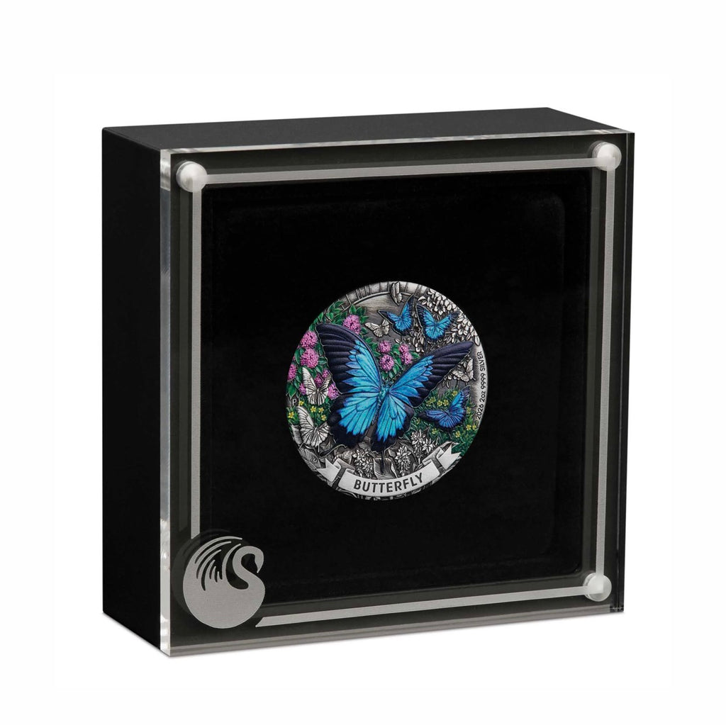 Perth Mint Butterfly 2026 2oz Silver Antiqued Coloured Coin