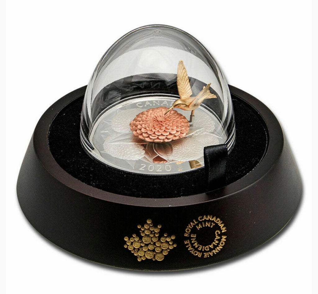 2020 5oz Silver - The Hummingbird and the Bloom - Silver and Gold Plated Coin Interactive coin! Mintage: 1,250